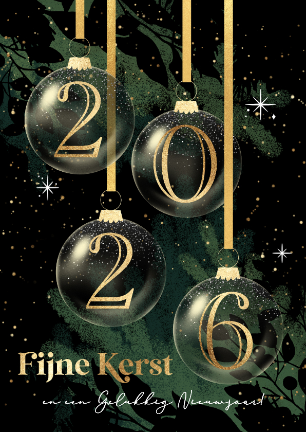Kerstkaarten - Kerstkaart 2026 kerstballen kerst takken