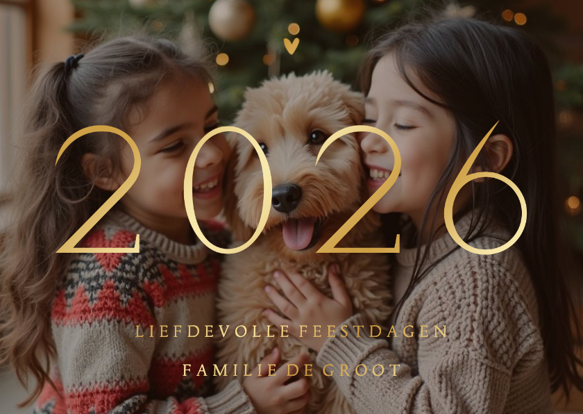 Kerstkaarten - Kerstkaart 2026 transparante foto met goudfolie