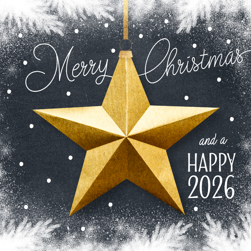 Kerstkaart 2026 trendy ster goud zwart - Kerstkaarten Kerstkaarten - Kerstkaart 2026 trendy ster goud zwart