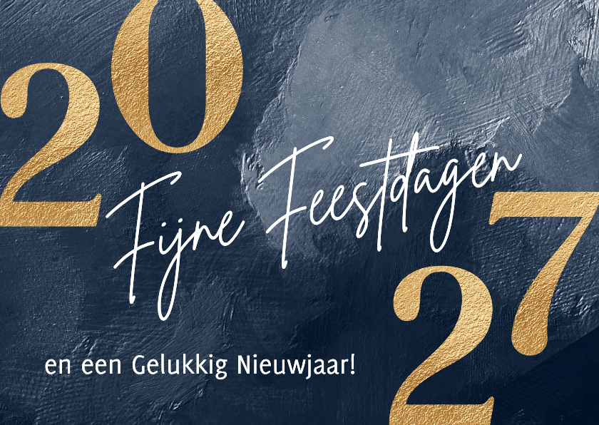 Kerstkaart 2027 goud getal met blauwe verf - Kerstkaarten Kerstkaarten - Kerstkaart 2027 goud getal met blauwe verf