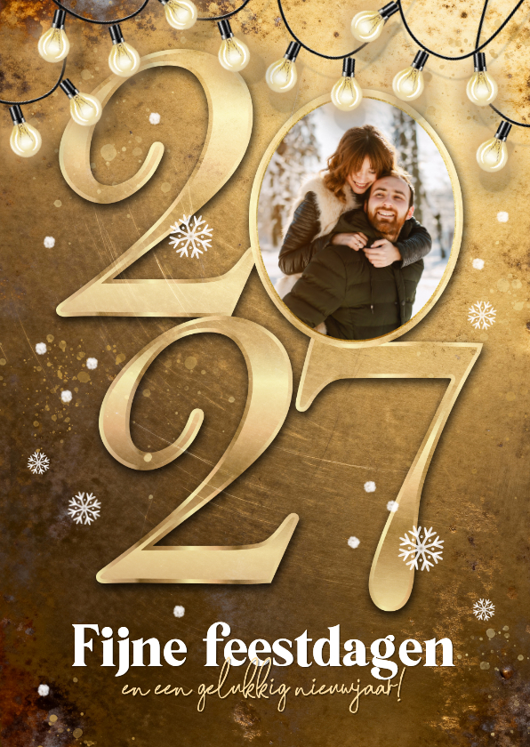 Kerstkaart 2027 goud metaal kerst fijne feestdagen sneeuw - Kerstkaarten Kerstkaarten - Kerstkaart 2027 goud metaal kerst fijne feestdagen sneeuw