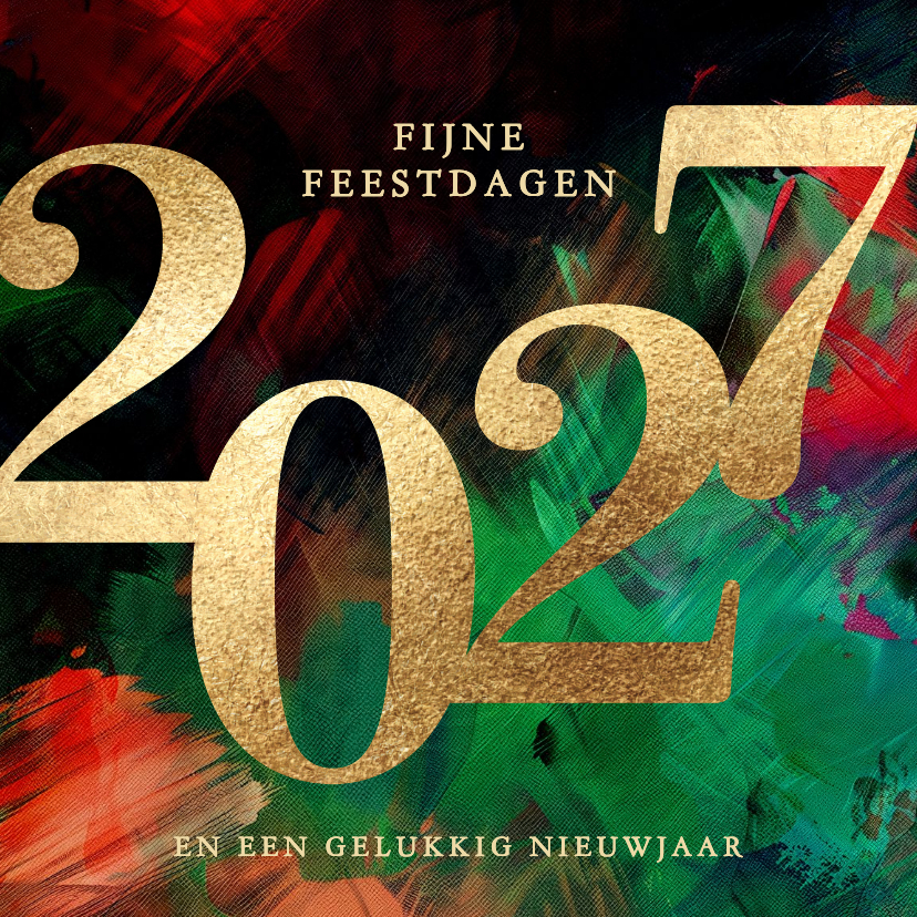 Kerstkaarten - Kerstkaart 2027 groen rood verf