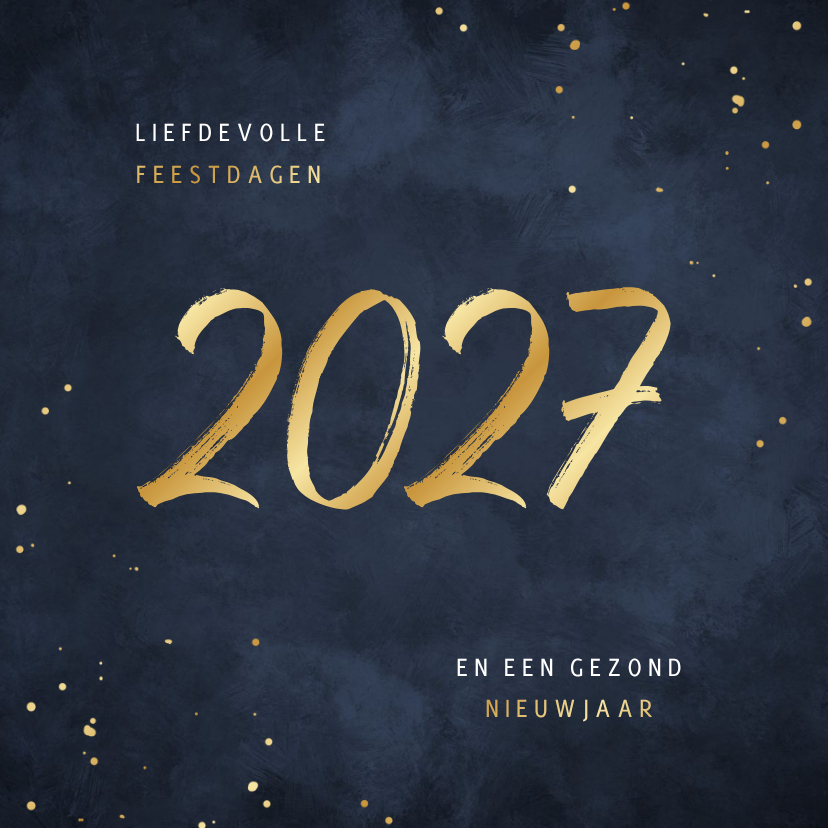 Kerstkaarten - Kerstkaart 2027 jaartal goud spetters blauw