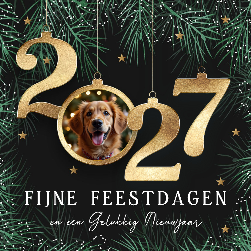 Kerstkaart 2027 kerstballen hond - Kerstkaarten Kerstkaarten - Kerstkaart 2027 kerstballen hond
