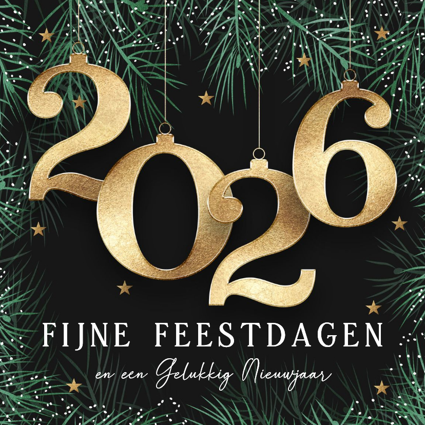 Kerstkaarten - Kerstkaart 2027 met kerstballen in goud
