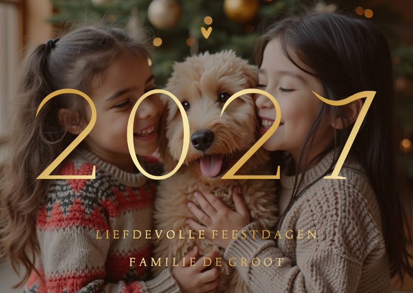 Kerstkaarten - Kerstkaart 2027 transparante foto met goudfolie