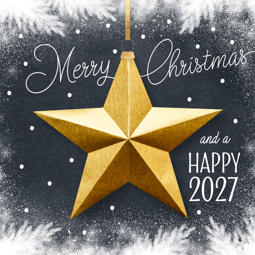 Kerstkaart 2027 trendy ster goud zwart - Kerstkaarten Kerstkaarten - Kerstkaart 2027 trendy ster goud zwart