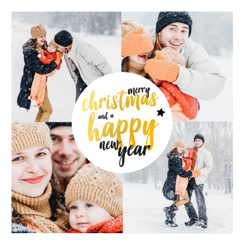 Kerstkaart - 4 foto's gouden tekst - Kerstkaarten Kerstkaarten - Kerstkaart - 4 foto's gouden tekst