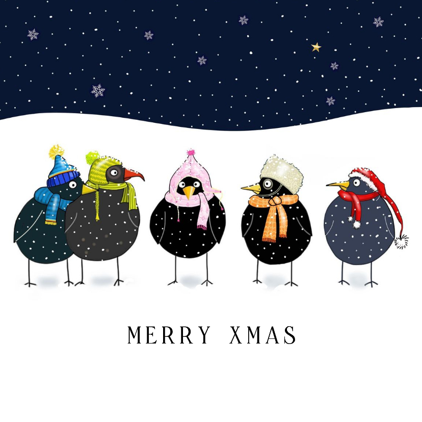 Kerstkaarten - Kerstkaart acht vogels vieren kerst