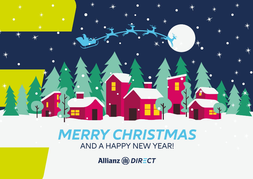 Kerstkaart Allianz Direct kerstdorp en arrenslee - Kerstkaarten Kerstkaarten - Kerstkaart Allianz Direct kerstdorp en arrenslee