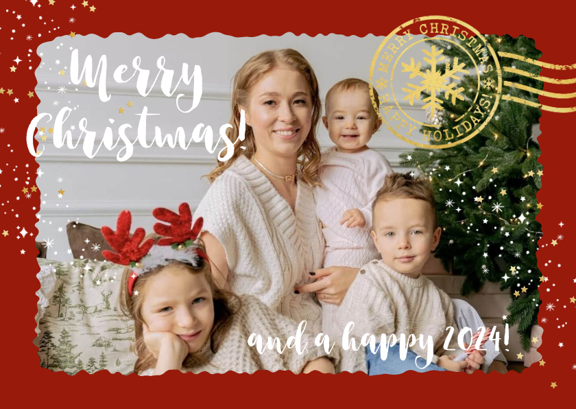 Kerstkaart ansichtkaart foto sterren goudlook stempel - Kerstkaarten Kerstkaarten - Kerstkaart ansichtkaart foto sterren goudlook stempel
