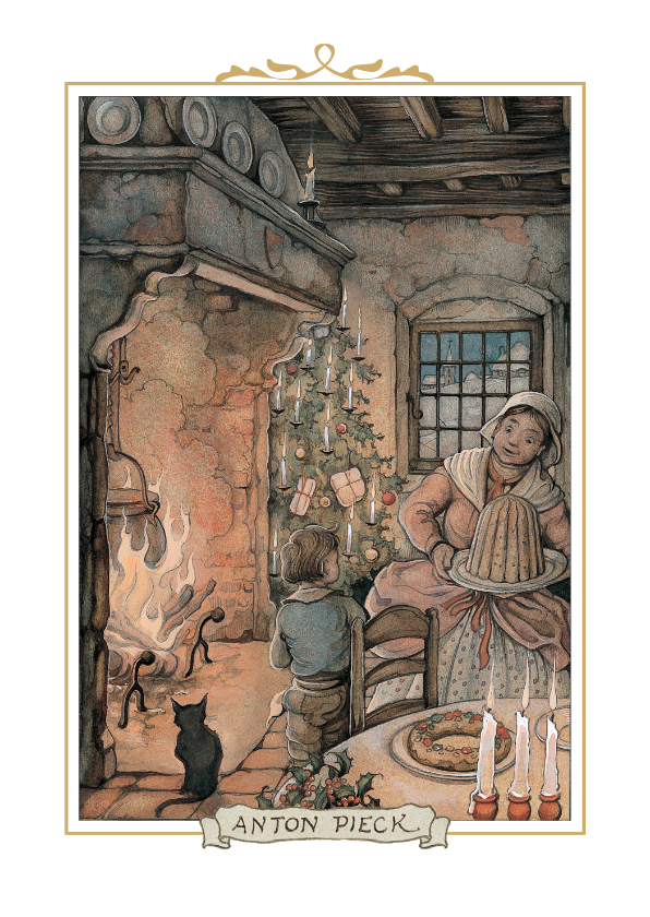 Kerstkaarten - Kerstkaart - Anton Pieck illustratie kerst bij de open haard
