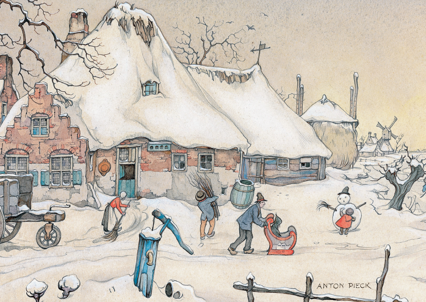 Kerstkaarten - Kerstkaart - Anton Pieck illustratie sneeuwlandschap
