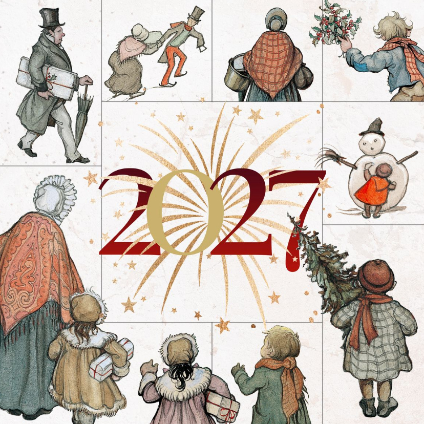 Kerstkaarten - Kerstkaart Anton Pieck vuurwerk 2027
