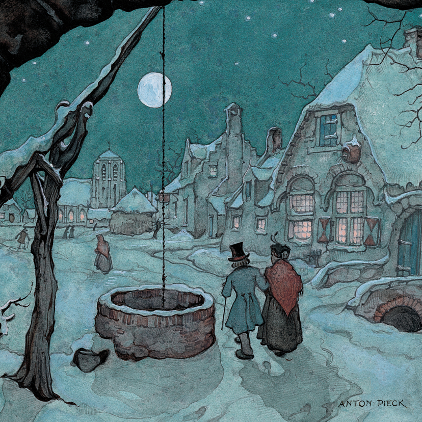 Kerstkaarten - Kerstkaart - Anton Pieck winter tafereel in maanlicht