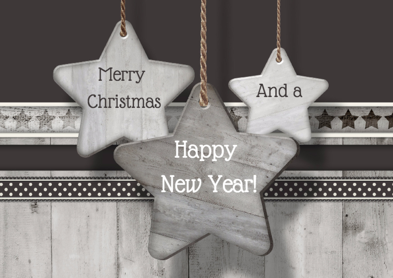 Kerstkaart antraciet houten sterren - Kerstkaarten Kerstkaarten - Kerstkaart antraciet houten sterren