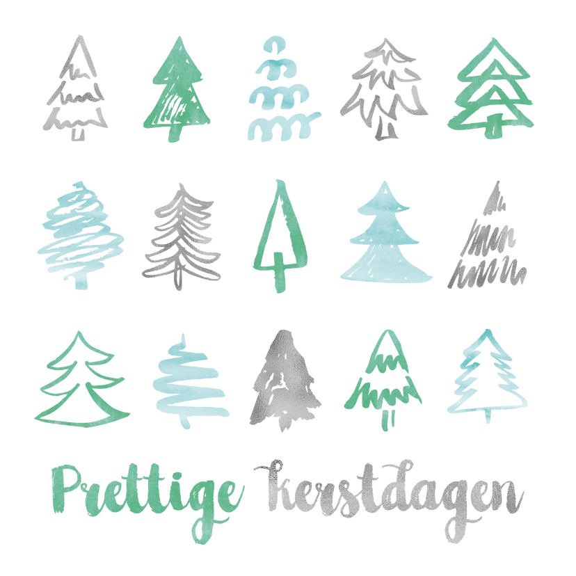 Kerstkaart aquarel bomen - Kerstkaarten Kerstkaarten - Kerstkaart aquarel bomen