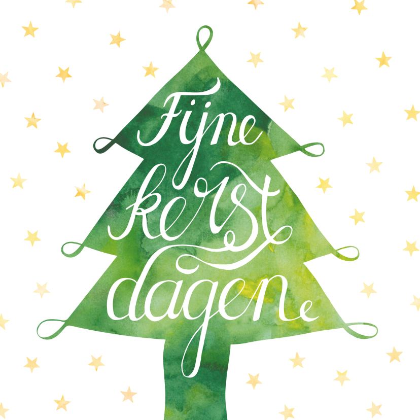 Kerstkaart aquarel boom en ster - Kerstkaarten Kerstkaarten - Kerstkaart aquarel boom en ster