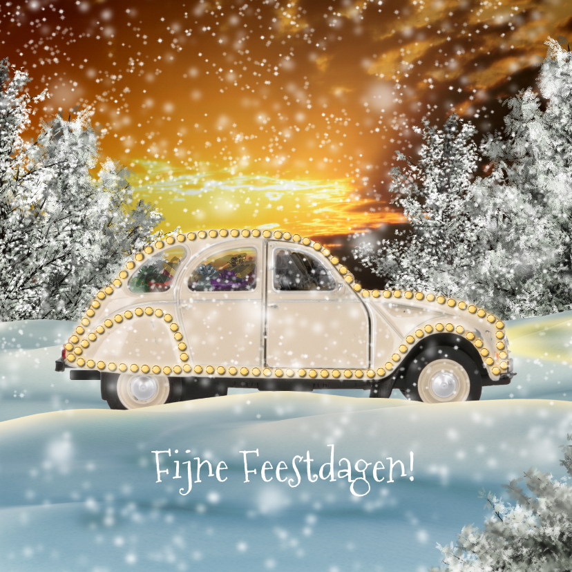 Kerstkaart auto in winters landschap A - Kerstkaarten Kerstkaarten - Kerstkaart auto in winters landschap A
