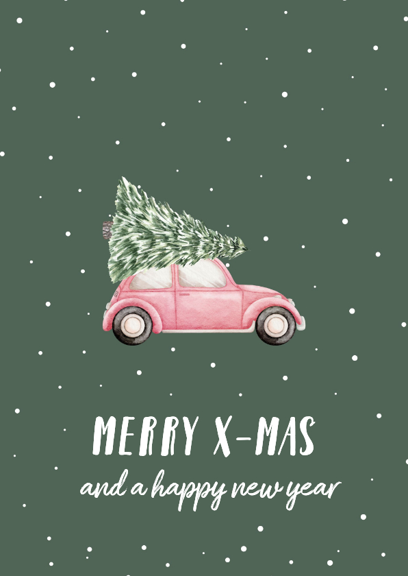 Kerstkaarten - Kerstkaart auto met kerstboom op dak Vrienden GHZ