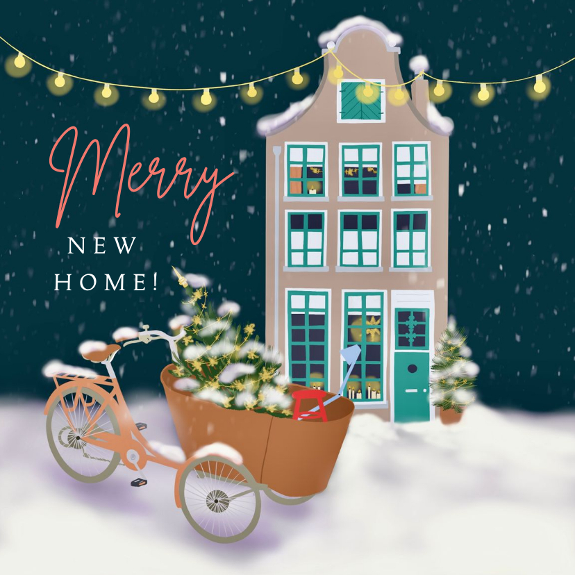 Kerstkaart bakfiets voor huis - Kerstkaarten Kerstkaarten - Kerstkaart bakfiets voor huis
