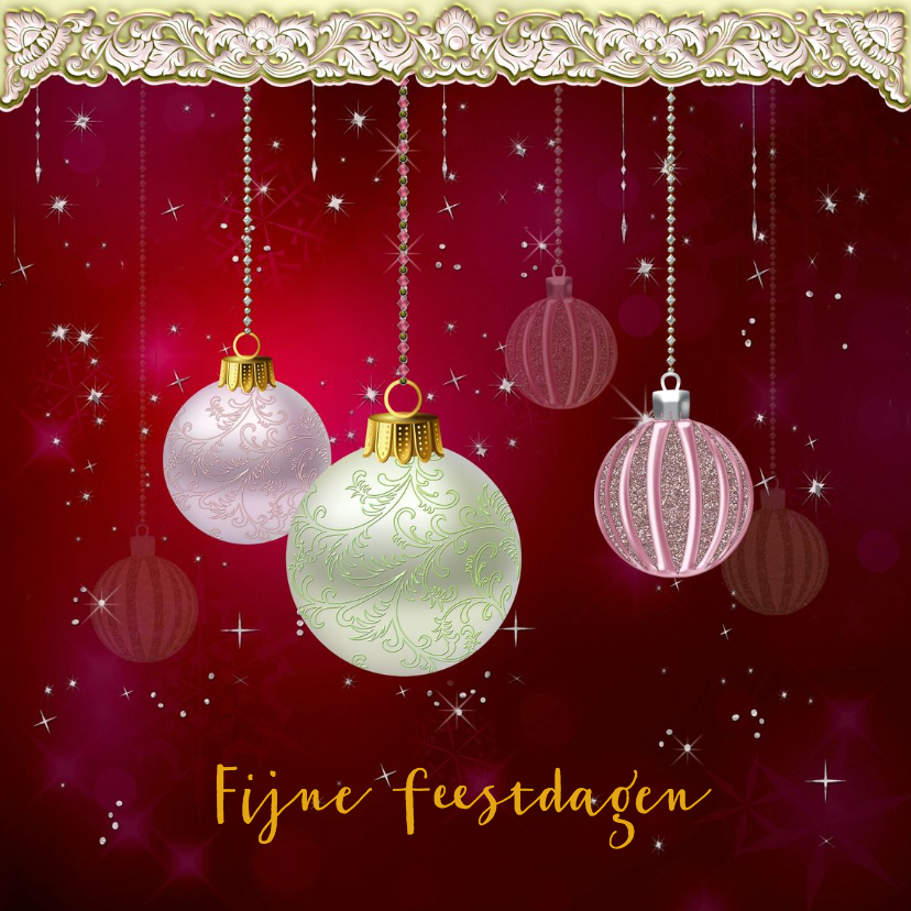 Kerstkaart ballen en glitters - Kerstkaarten Kerstkaarten - Kerstkaart ballen en glitters