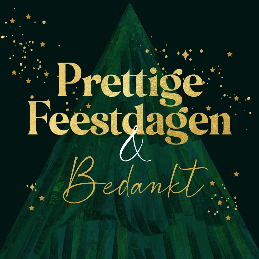 Kerstkaart bedankt kerstboom abstract goud sterren - Kerstkaarten Kerstkaarten - Kerstkaart bedankt kerstboom abstract goud sterren
