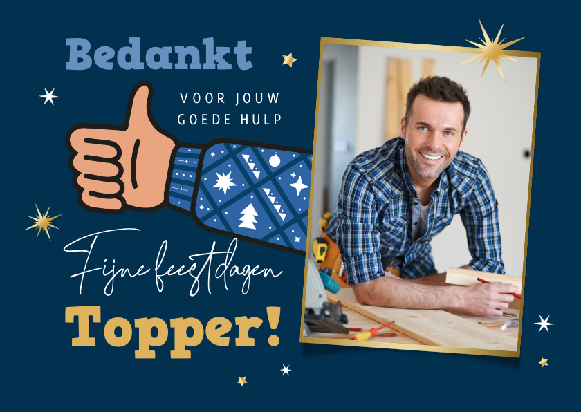 Kerstkaart bedankt klusbedrijf duim sterren foto - Kerstkaarten Kerstkaarten - Kerstkaart bedankt klusbedrijf duim sterren foto
