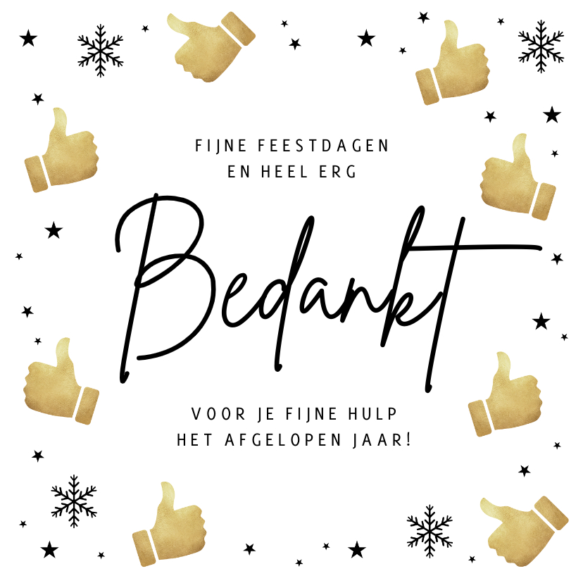 Kerstkaarten - Kerstkaart bedankt sneeuw duimpje omhoog