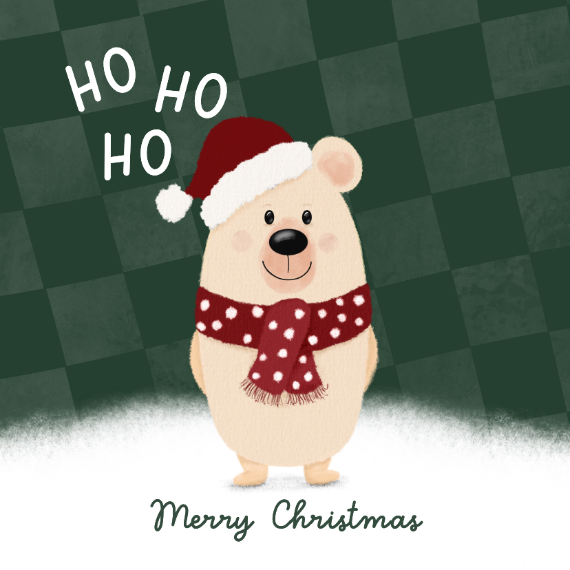 Kerstkaarten - Kerstkaart beer met kerstmuts Ho Ho Ho