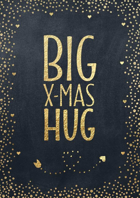 Kerstkaarten - Kerstkaart BIG X-MAS HUG goud krijtbord