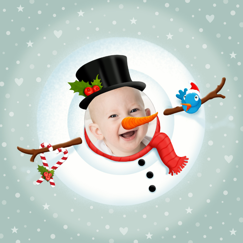 Kerstkaarten - Kerstkaart blije sneeuwpop