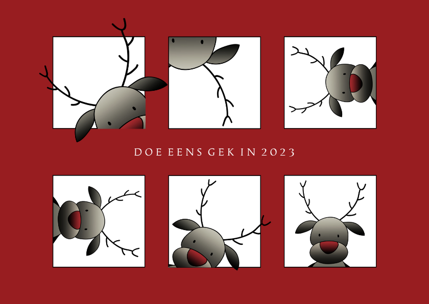Kerstkaart blokjes rendieren doe eens gek in 2023 - Kerstkaarten Kerstkaarten - Kerstkaart blokjes rendieren doe eens gek in 2023