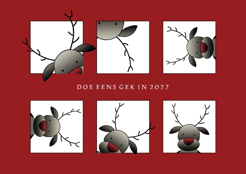 Kerstkaart blokjes rendieren doe eens gek in 2027 - Kerstkaarten Kerstkaarten - Kerstkaart blokjes rendieren doe eens gek in 2027