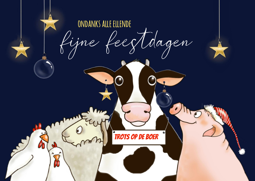 Kerstkaart boerderijdieren - Kerstkaarten Kerstkaarten - Kerstkaart boerderijdieren