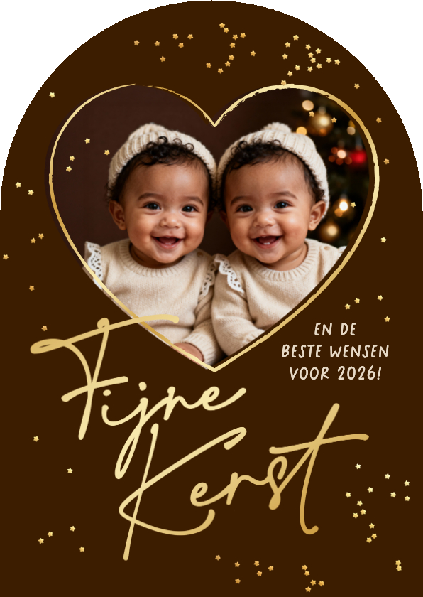 Kerstkaarten - Kerstkaart boogkaart foto hartje sterretjes confetti kerst