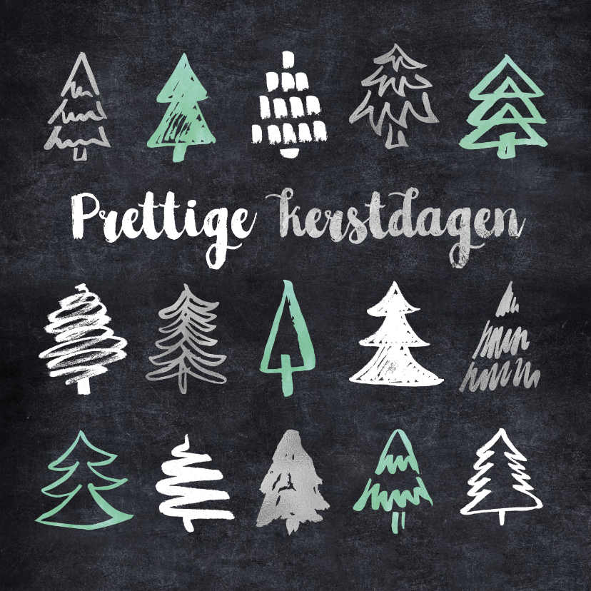 Kerstkaart boompjes op krijtbord - Kerstkaarten Kerstkaarten - Kerstkaart boompjes op krijtbord