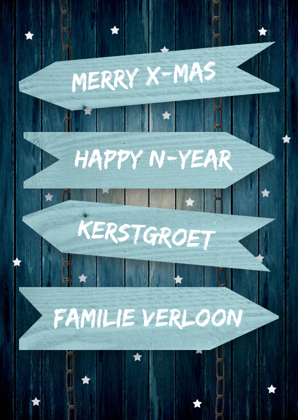 Kerstkaart bordjes aan ketting - Kerstkaarten Kerstkaarten - Kerstkaart bordjes aan ketting