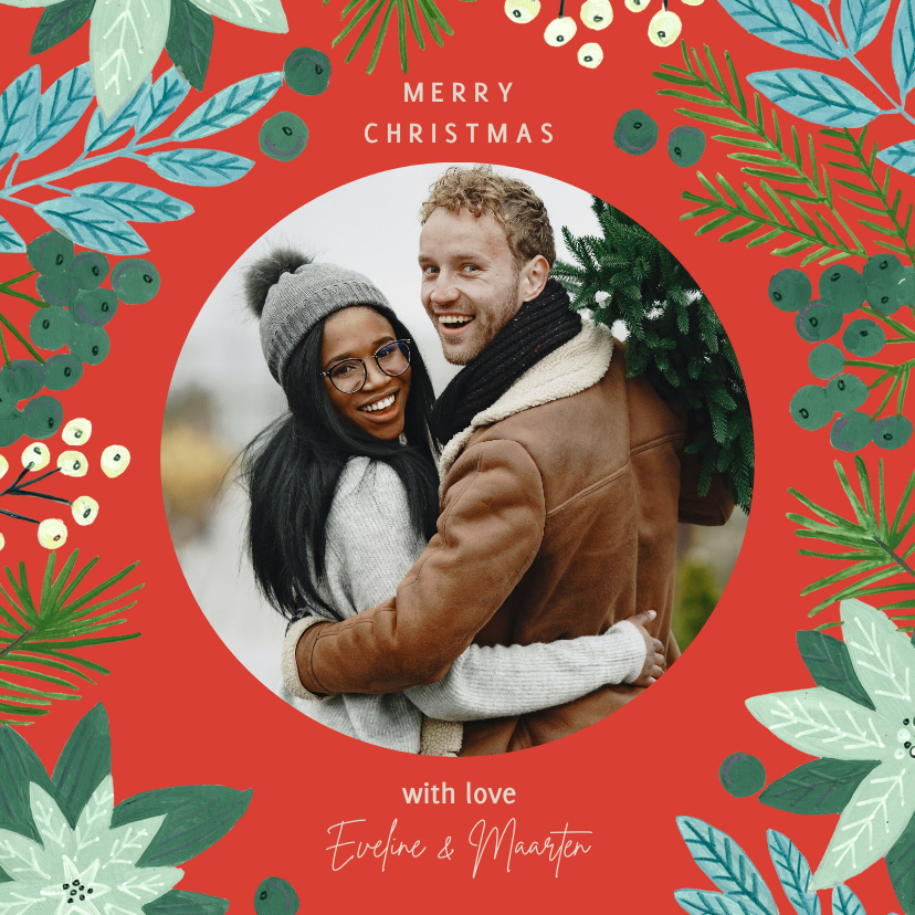 Kerstkaart botanische illustratie kerstmis - Kerstkaarten Kerstkaarten - Kerstkaart botanische illustratie kerstmis