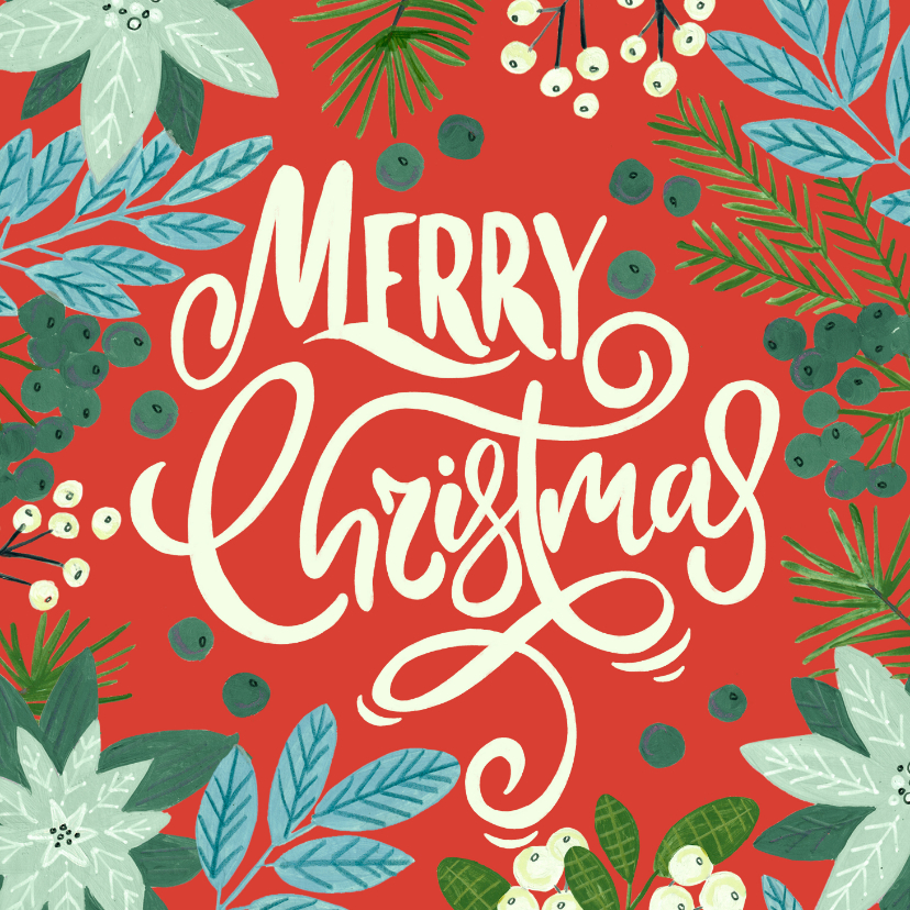 Kerstkaart botanische illustratie merry Christmas - Kerstkaarten Kerstkaarten - Kerstkaart botanische illustratie merry Christmas