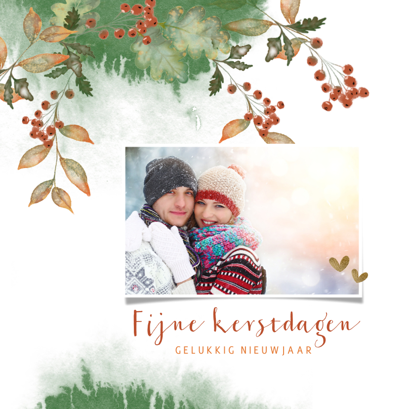 Kerstkaart botanische illustratie met foto - Kerstkaarten Kerstkaarten - Kerstkaart botanische illustratie met foto