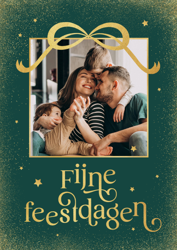 Kerstkaart cadeautje fotokaart gouden sterretjes - Kerstkaarten Kerstkaarten - Kerstkaart cadeautje fotokaart gouden sterretjes