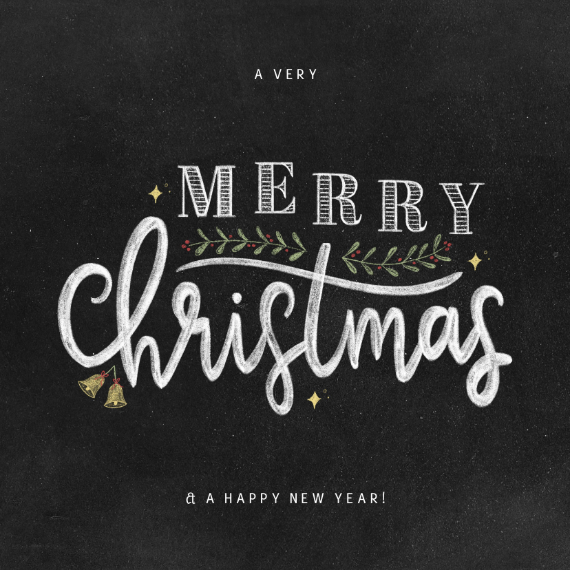 Kerstkaart chalklettering krijtbord merry christmas - Kerstkaarten Kerstkaarten - Kerstkaart chalklettering krijtbord merry christmas