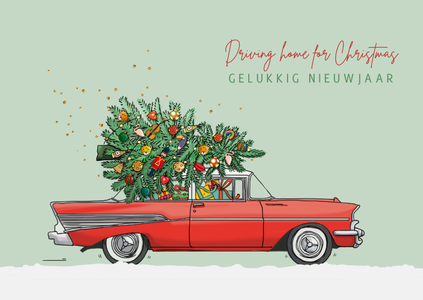 Kerstkaarten - Kerstkaart Chevrolet bell air rood