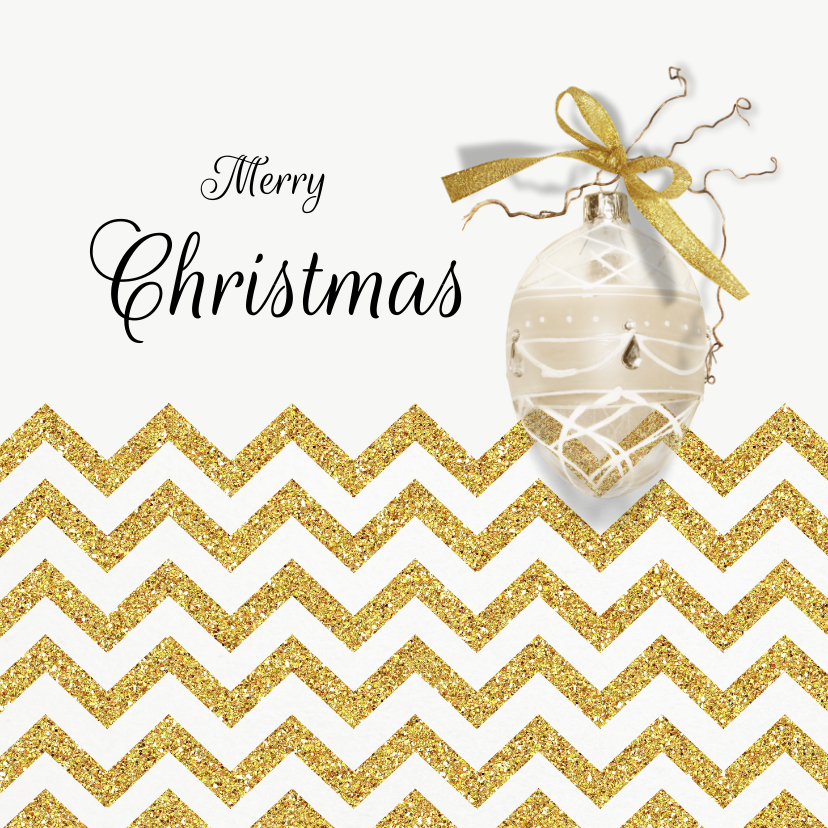 Kerstkaart chevron goud kerstbal met eigen foto binnenzijde - Kerstkaarten Kerstkaarten - Kerstkaart chevron goud kerstbal met eigen foto binnenzijde