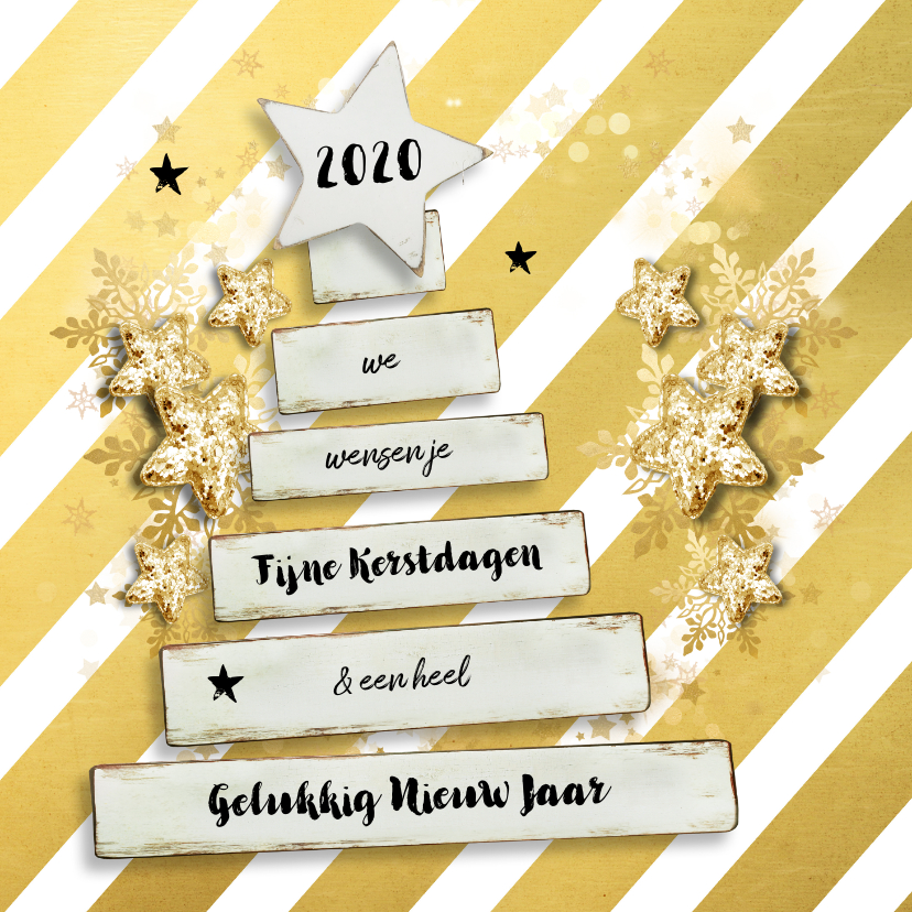 Kerstkaart chique goudkleur met houten kerstboom 2020 - Kerstkaarten Kerstkaarten - Kerstkaart chique goudkleur met houten kerstboom 2020