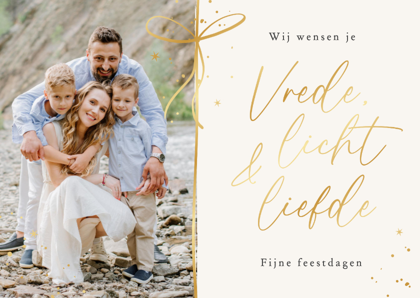 Kerstkaart christelijk licht liefde vrede strik goud foto - Kerstkaarten Kerstkaarten - Kerstkaart christelijk licht liefde vrede strik goud foto