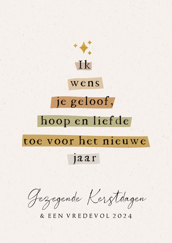 Kerstkaarten - Kerstkaart christelijk quote kerstboom ster goudlook