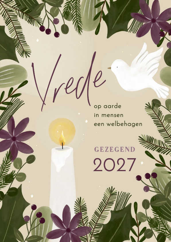 Kerstkaart christelijk vrede botanisch duif en kaars jaartal - Kerstkaarten Kerstkaarten - Kerstkaart christelijk vrede botanisch duif en kaars jaartal