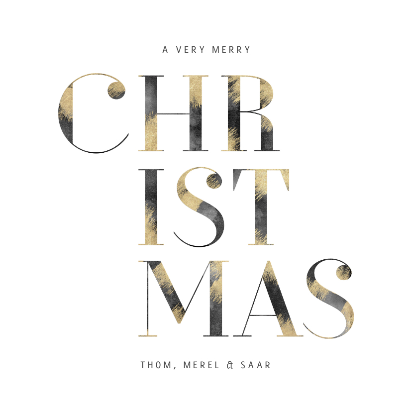 Kerstkaart 'Christmas' typografie met goud en waterverf - Kerstkaarten Kerstkaarten - Kerstkaart 'Christmas' typografie met goud en waterverf